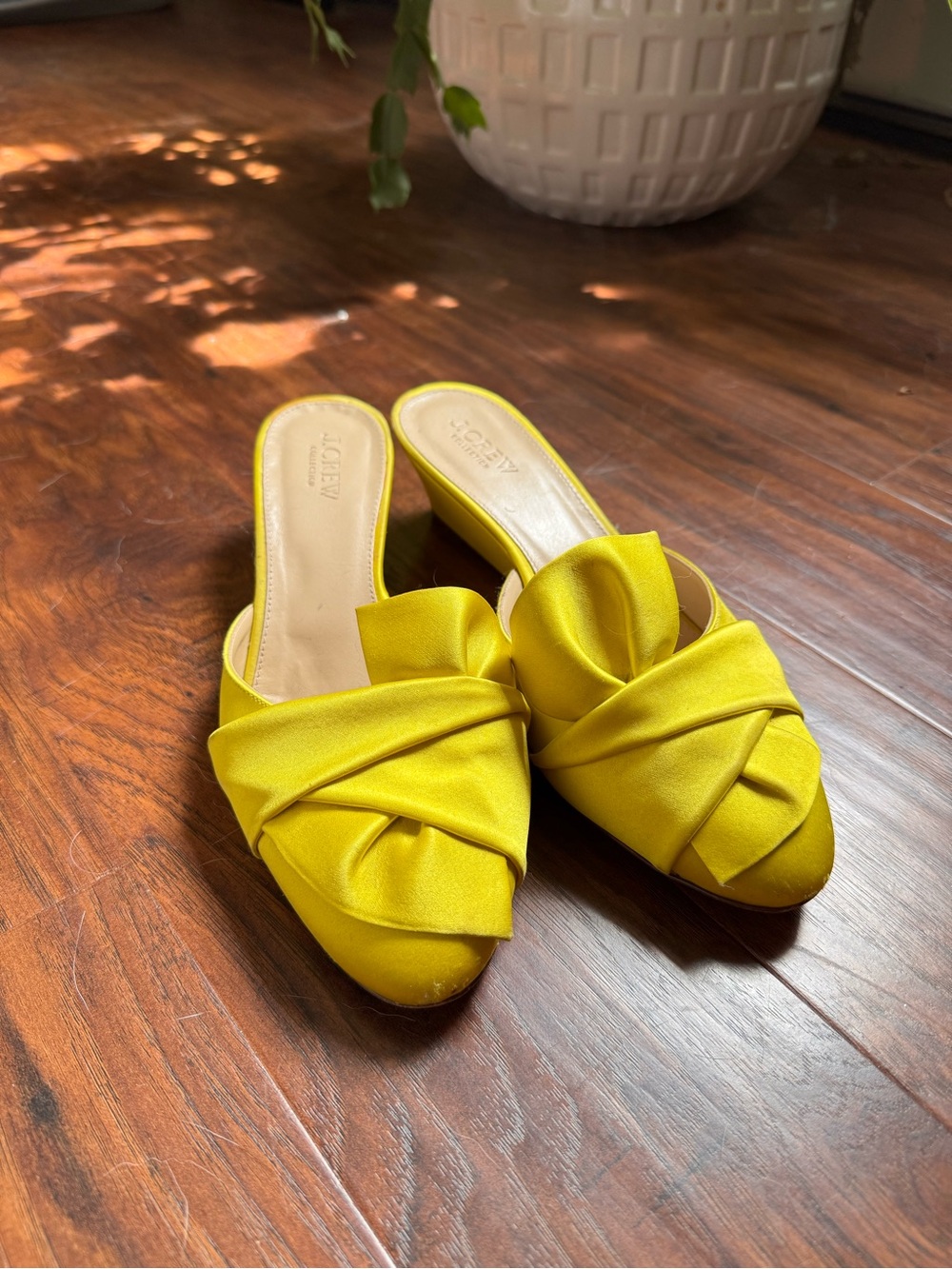 J. Crew Collection Bright Yuzu Satin Knot Mules